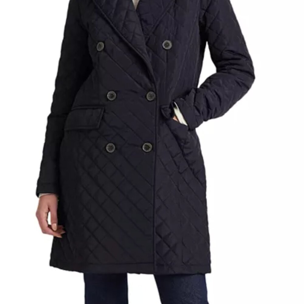NWT Lauren Ralph Lauren Navy Blue Double Breasted Quilted Peacoat Jacket